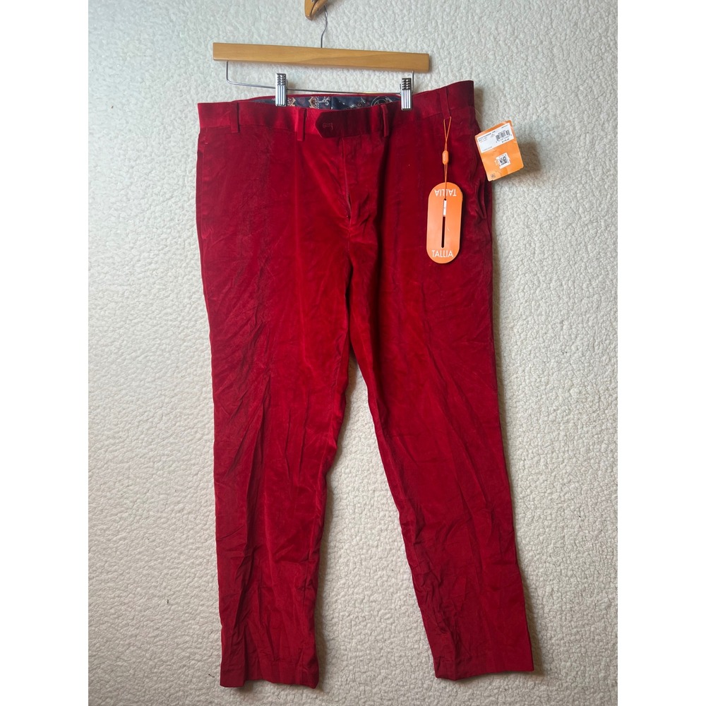Tallia Orange Mens Bright Red Velvet Trousers 38W x 30L VVNEPW4Z0028 NEW